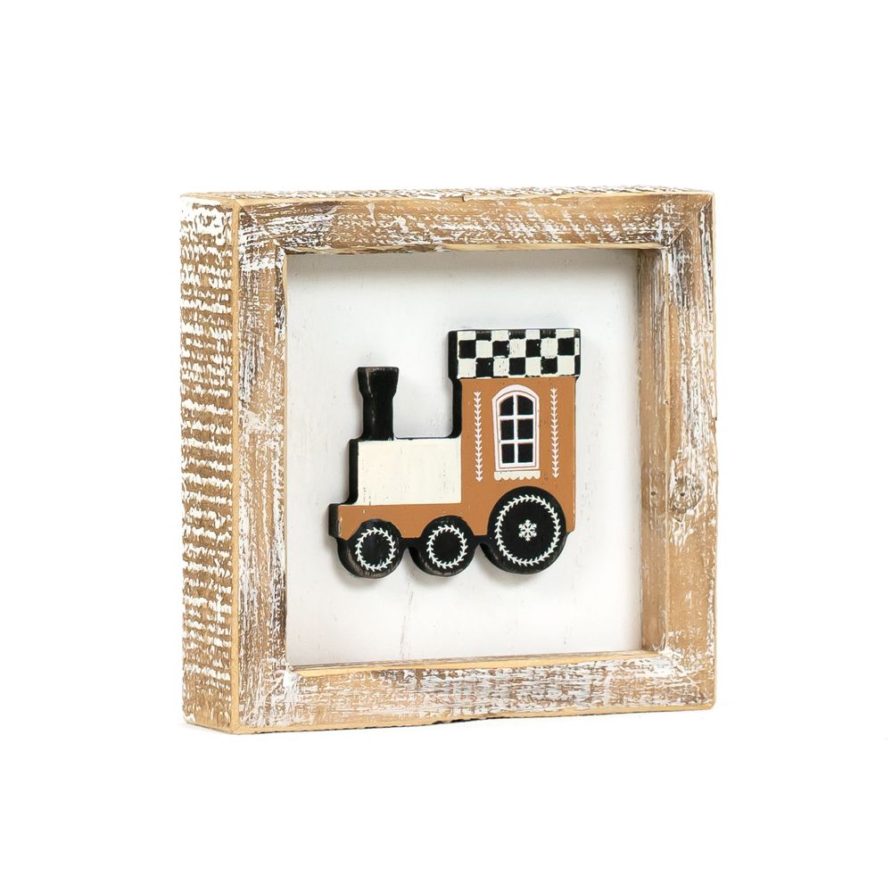 5” Reversible Wood Framed Sign - Train and Journey | Multicolor