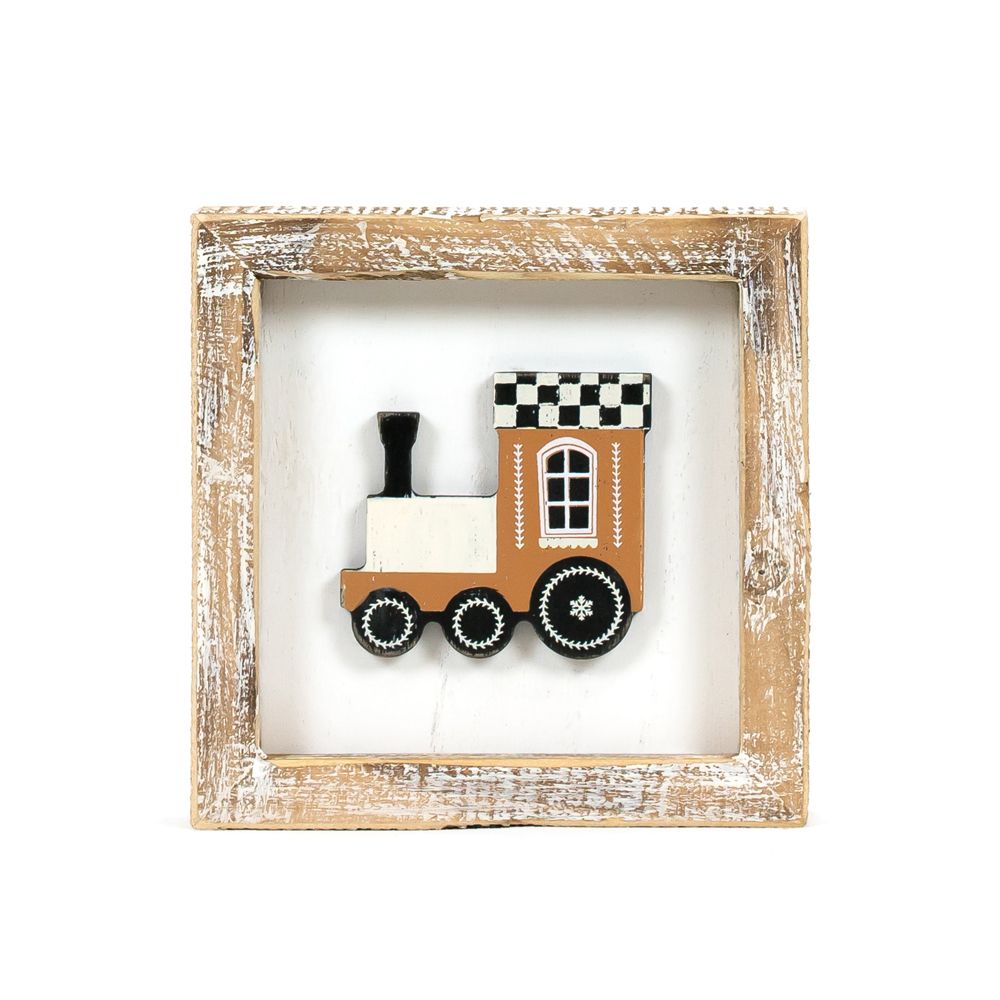 5” Reversible Wood Framed Sign - Train and Journey | Multicolor