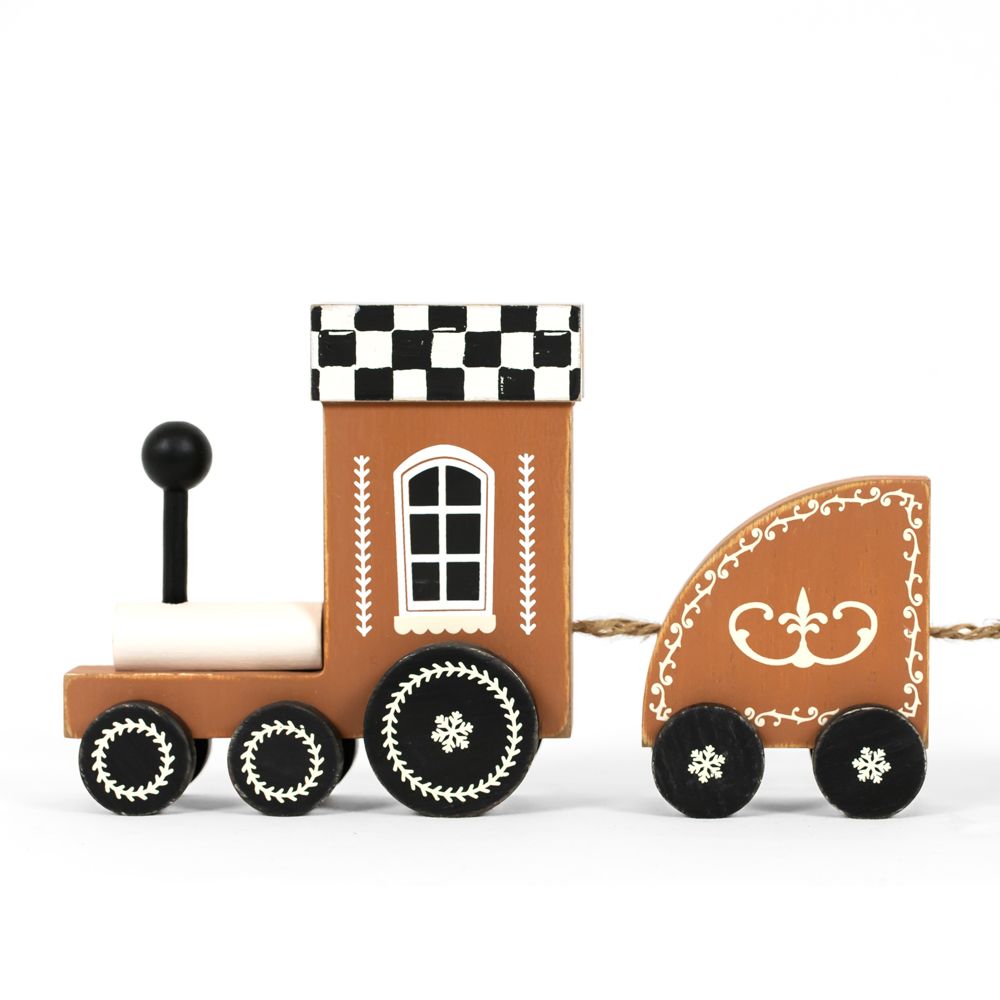 18" x 6" Wooden Train - Christmas Check | Multicolor