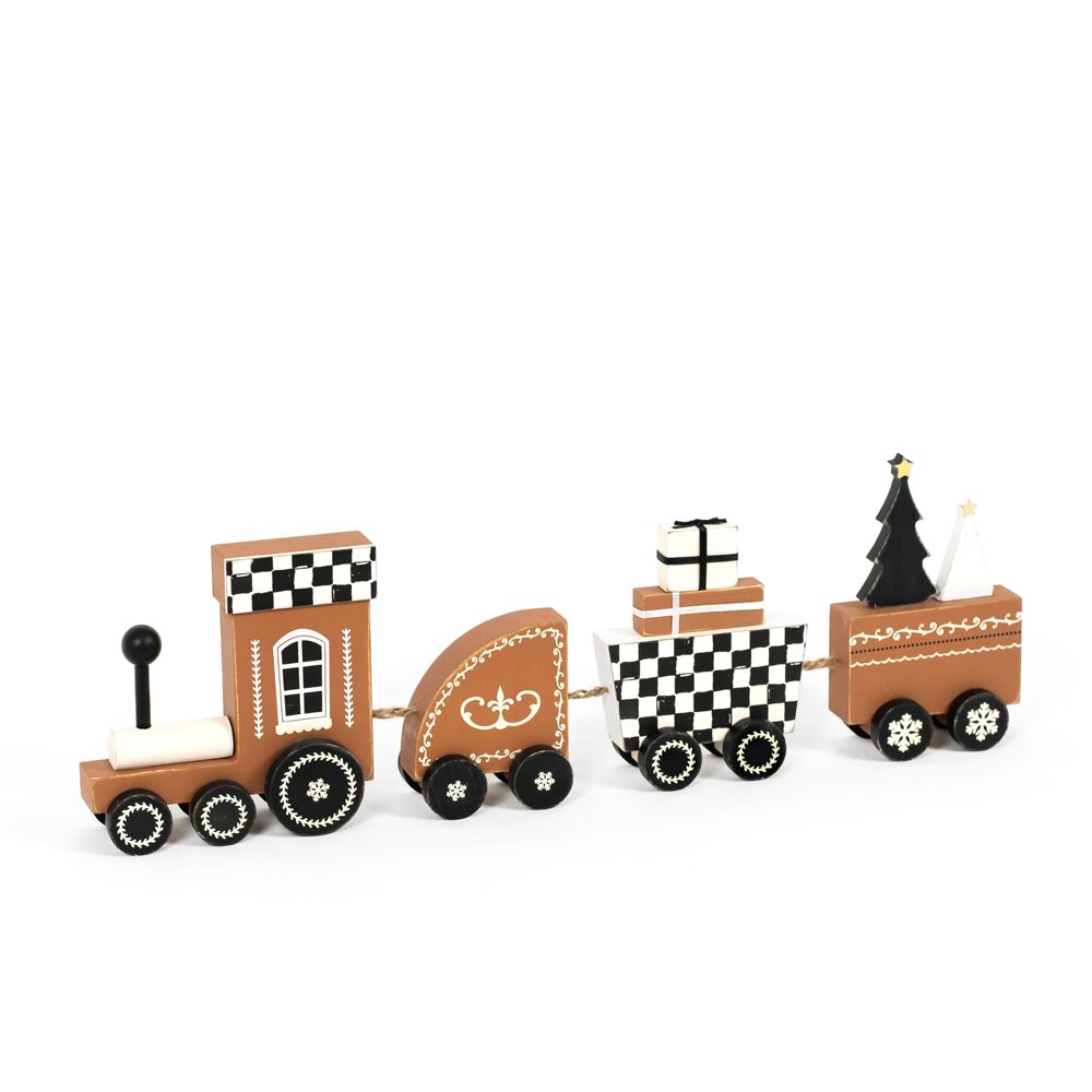 18" x 6" Wooden Train - Christmas Check | Multicolor