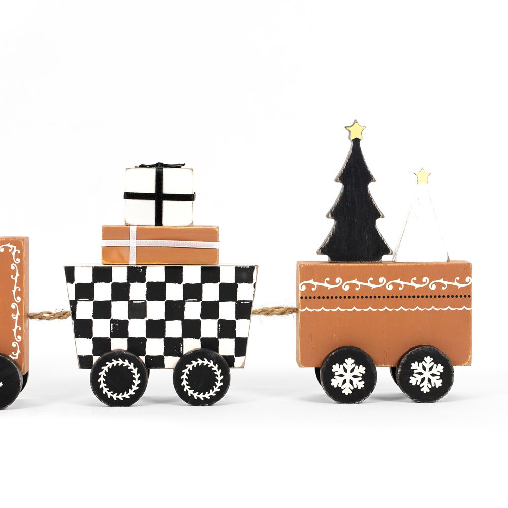 18" x 6" Wooden Train - Christmas Check | Multicolor