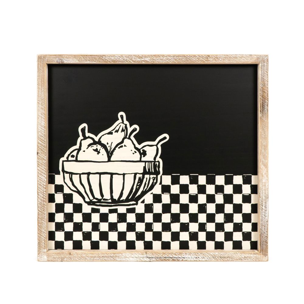 19" x 17" Reversible Wood Frame Sign - House/Fruits | Multicolor