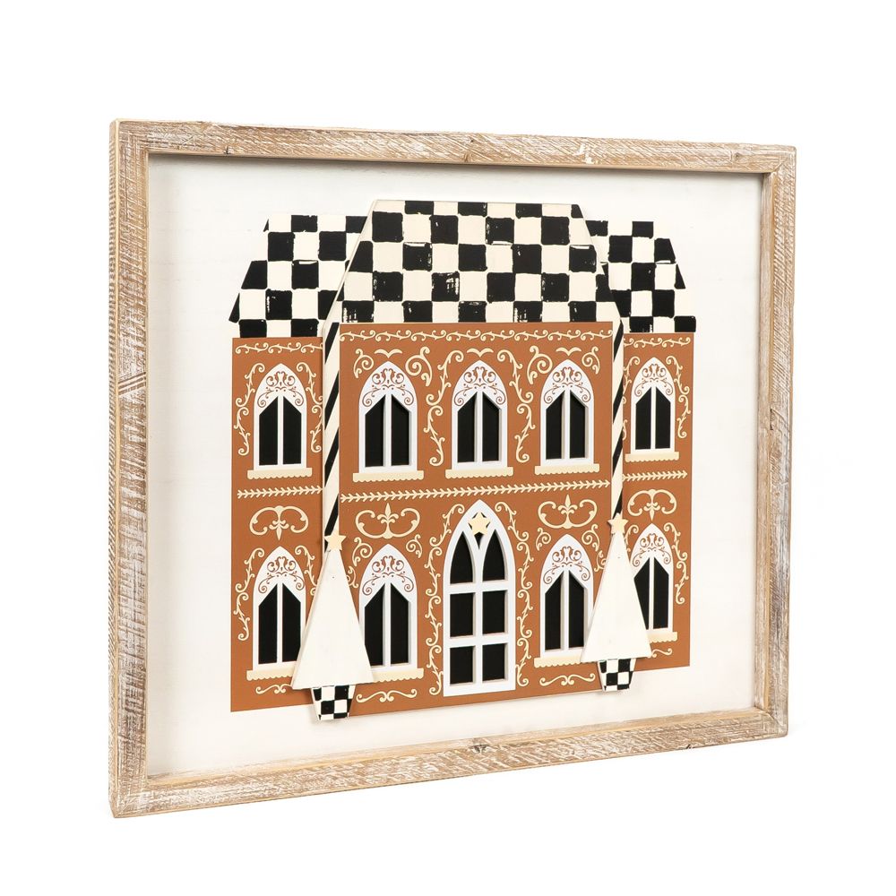 19" x 17" Reversible Wood Frame Sign - House/Fruits | Multicolor