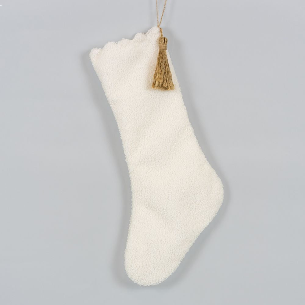 13" x 18" Cotton Stocking with Tassel - Holiday | White and Brown
