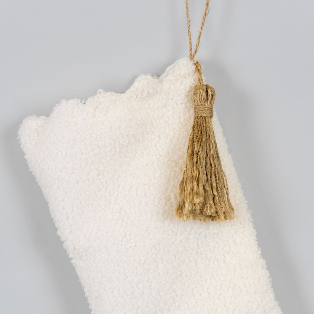 13" x 18" Cotton Stocking with Tassel - Holiday | White and Brown