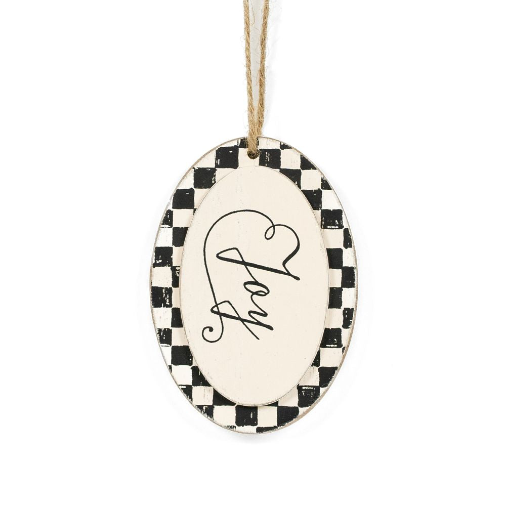 3x7x.5 wood ornament (JOY) wh/bk