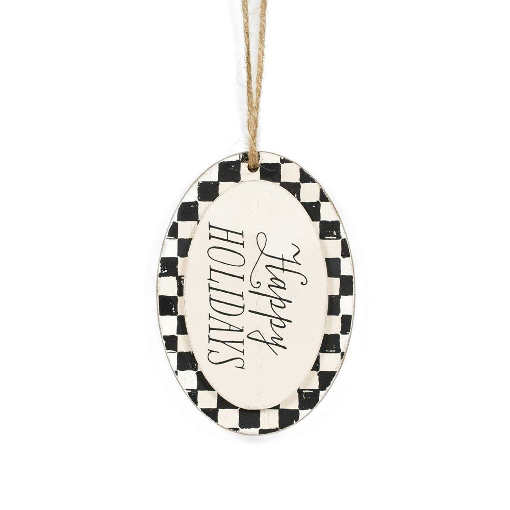 3x7x.5 wood ornament (HOLIDAYS) wh/bk