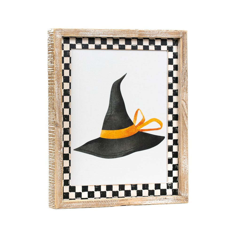 10" x 13" Reversible Wood Frame Sign - Hat and Leaf | Multicolor