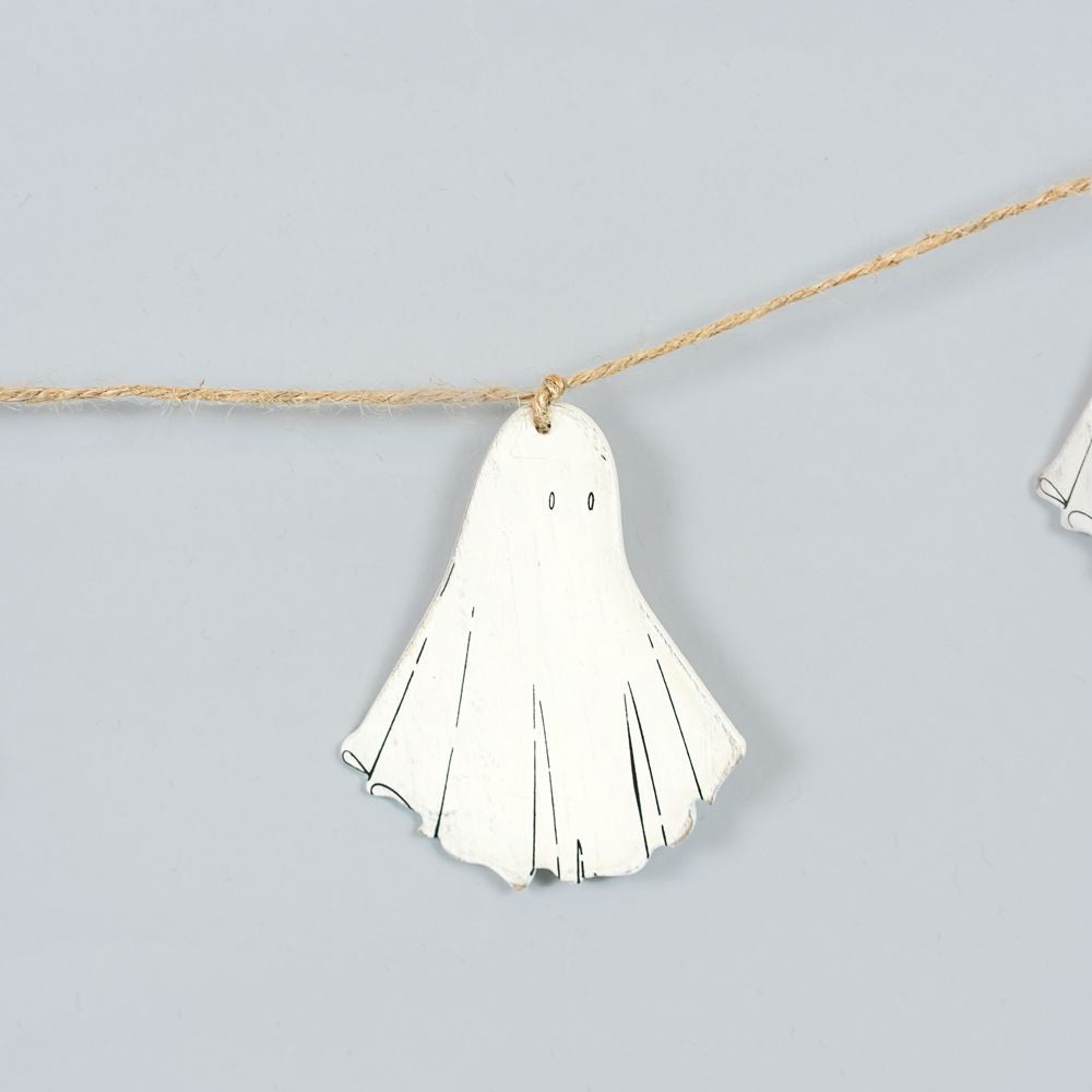 60" Wood Garland - Ghosts | White and Black