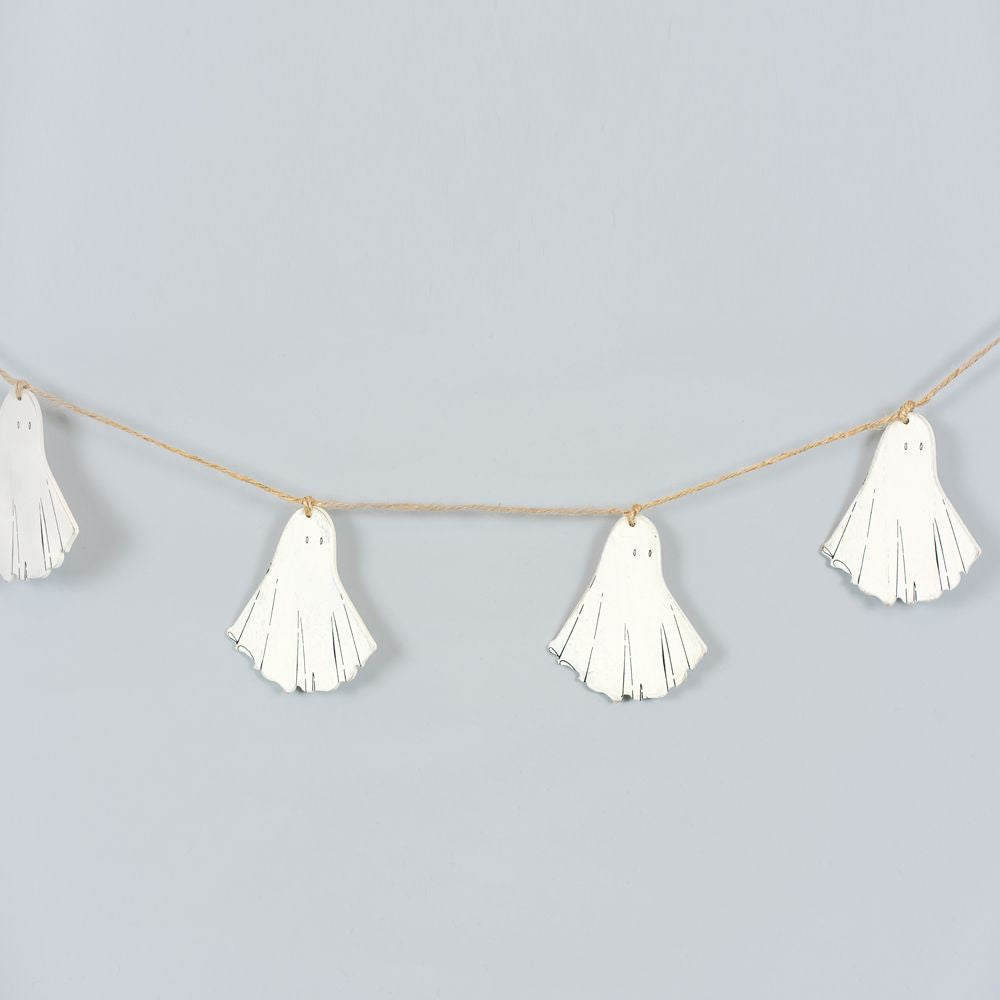 60" Wood Garland - Ghosts | White and Black