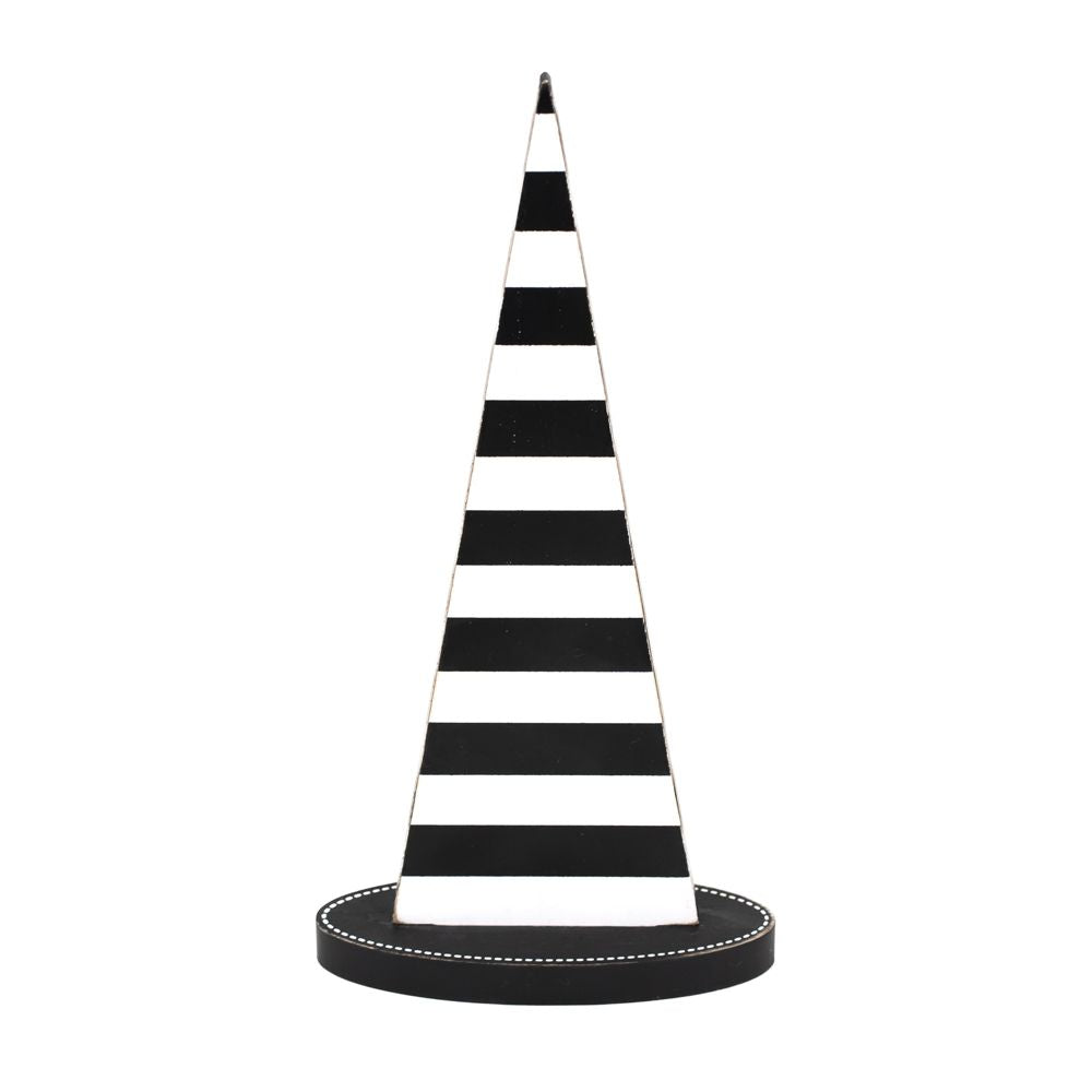 12" Wood Witch Hat - Stripes | Black and White