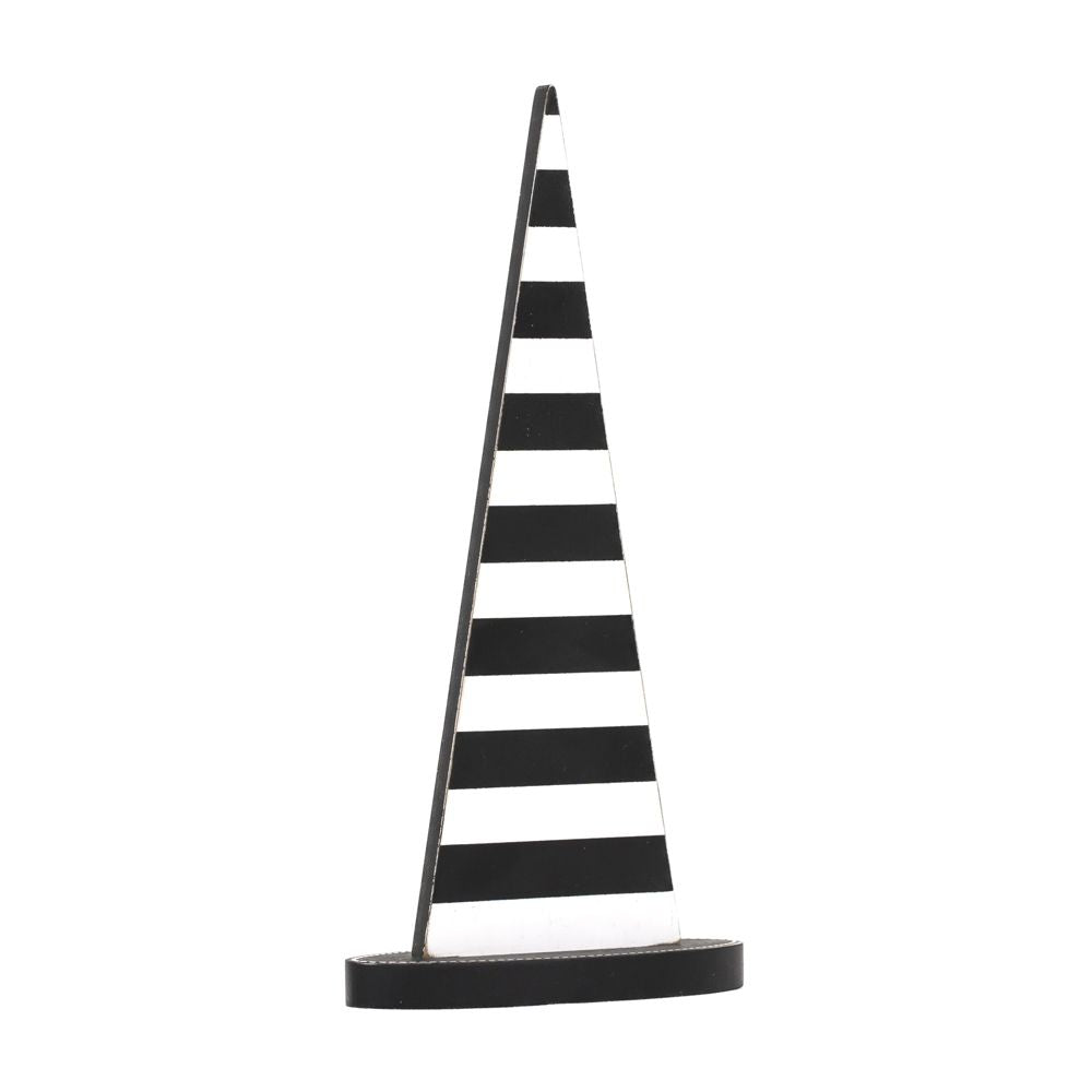 12" Wood Witch Hat - Stripes | Black and White