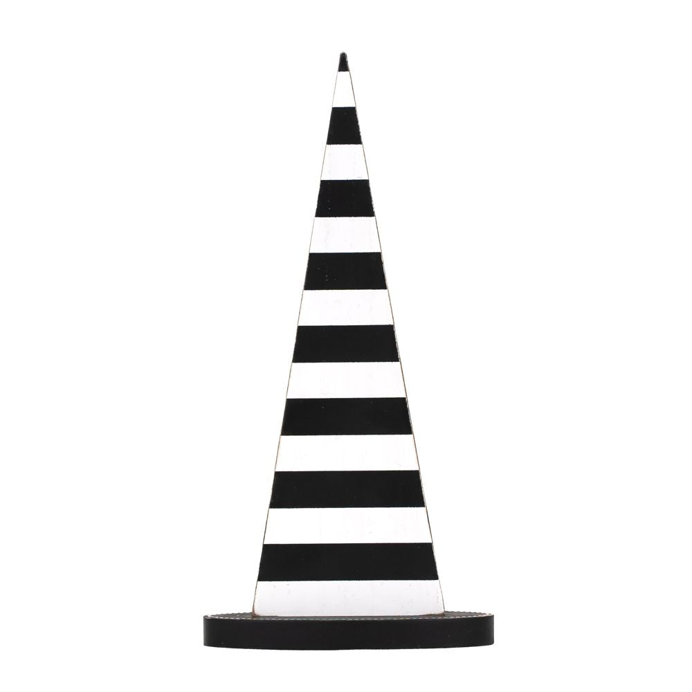 6x12x2.5 wood witch hat (STRIPES) bk/wh