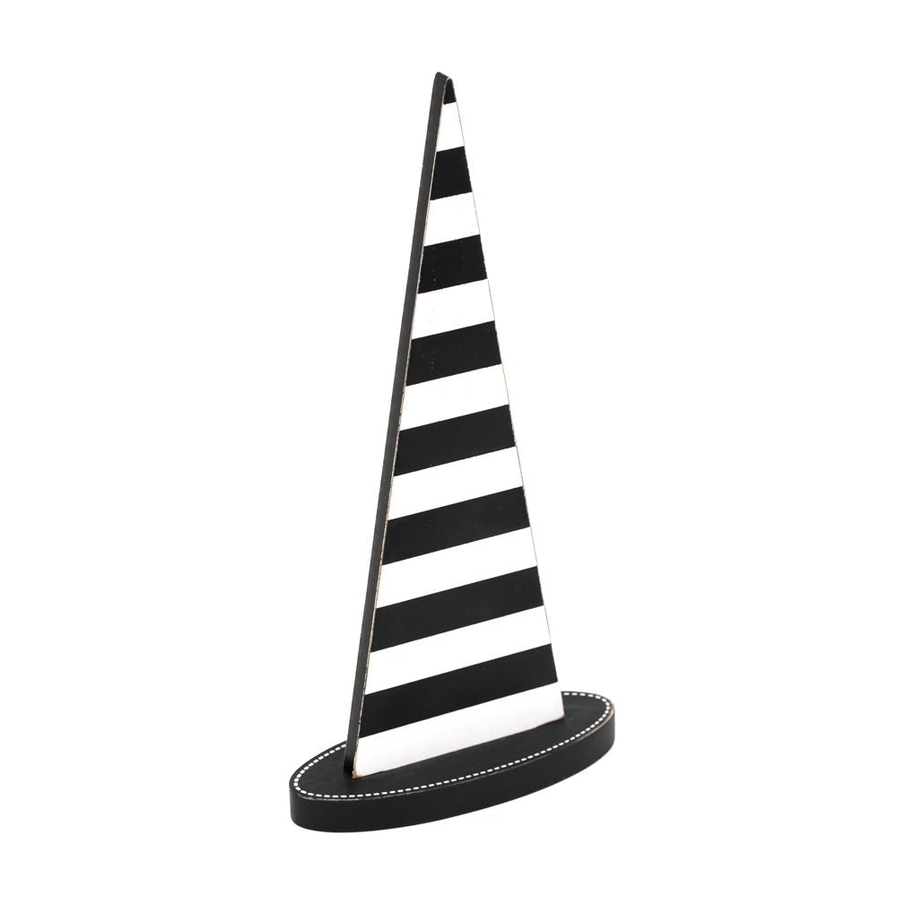 12" Wood Witch Hat - Stripes | Black and White