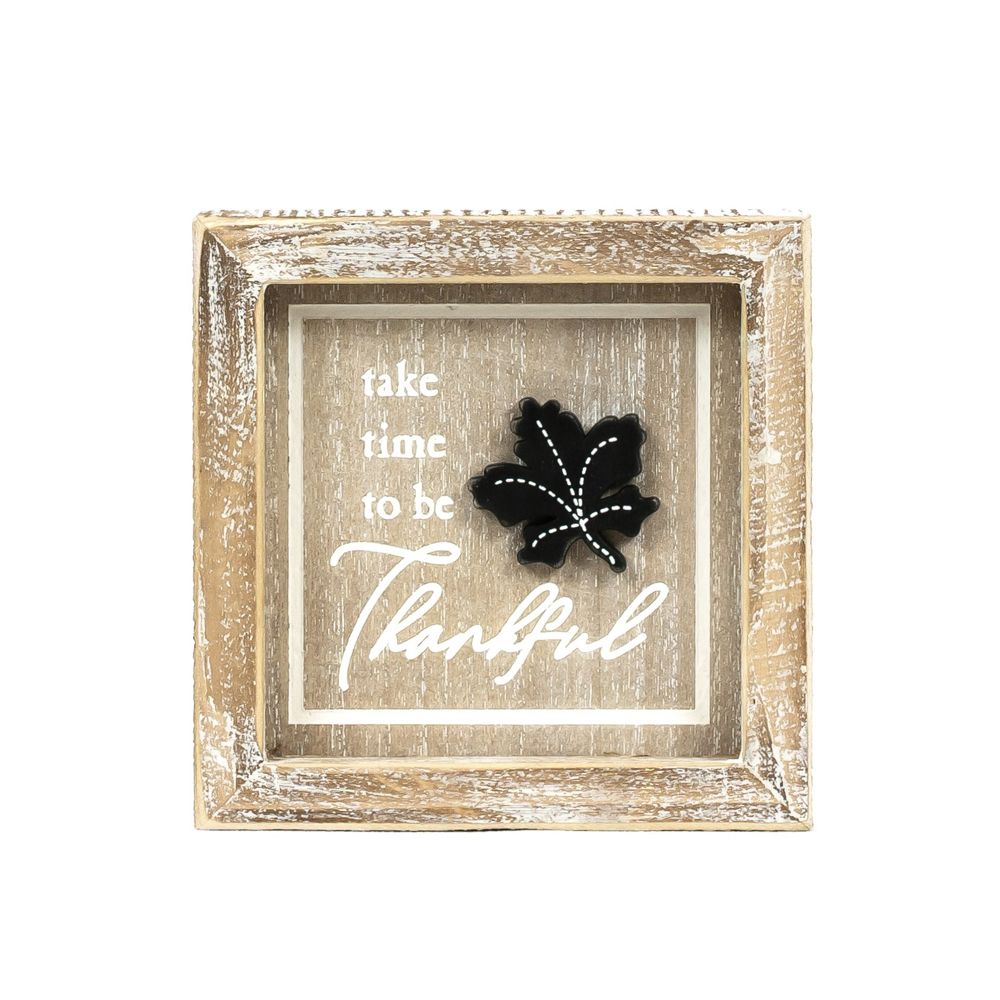 5" Reversible Wood Frame Sign - Flower/Thankful