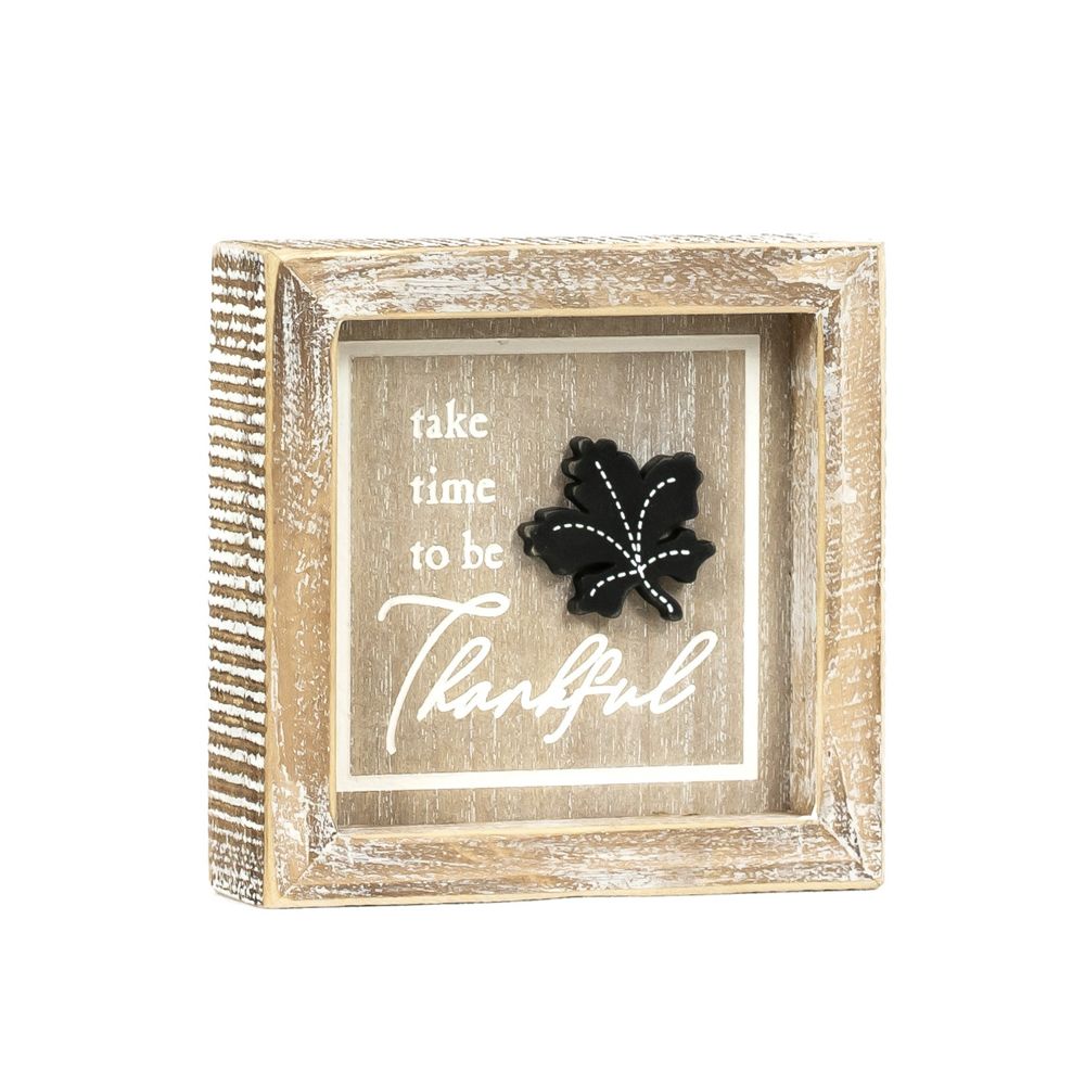 5" Reversible Wood Frame Sign - Flower/Thankful