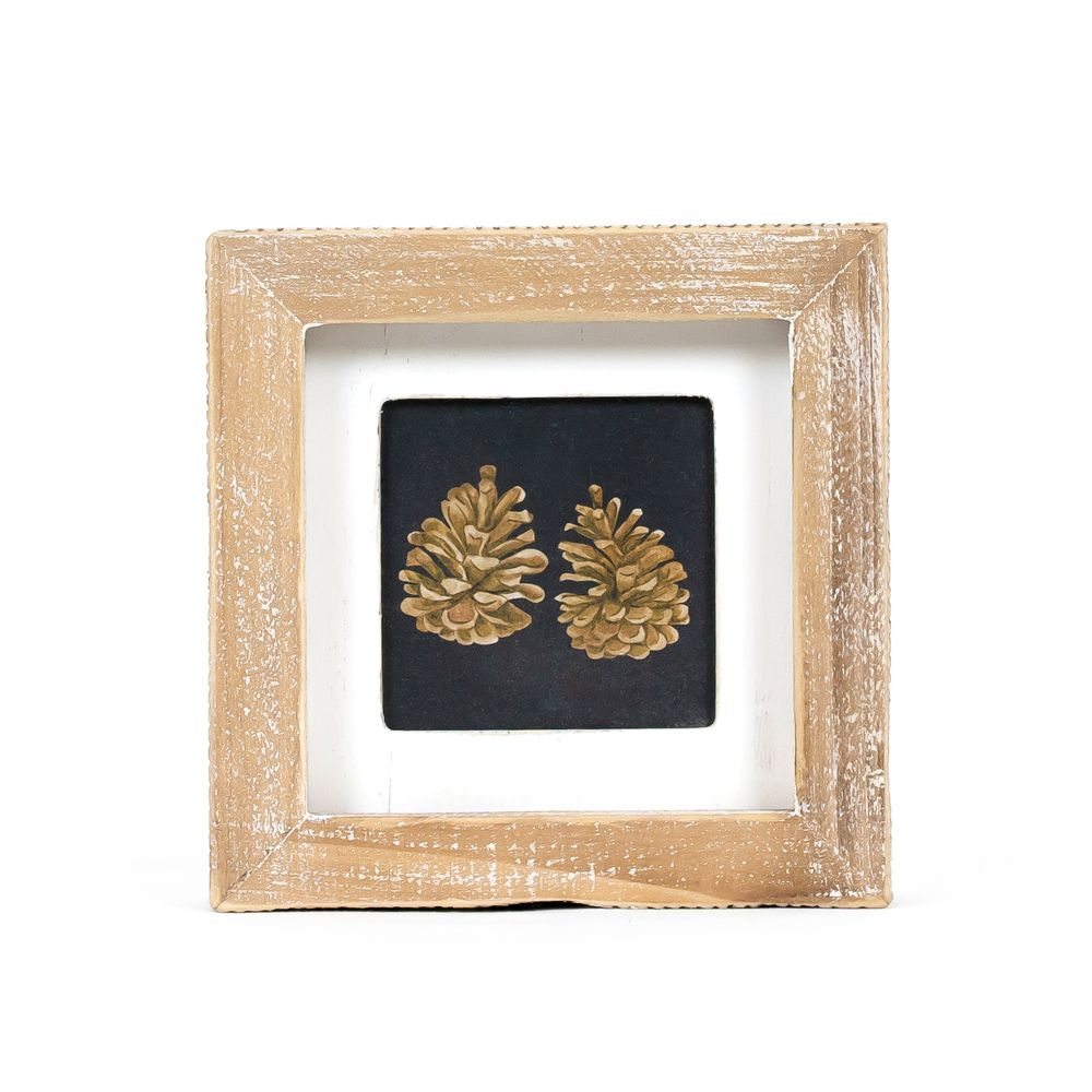 5" Reversible Wood Frame Sign - Pinecones/Leaf
