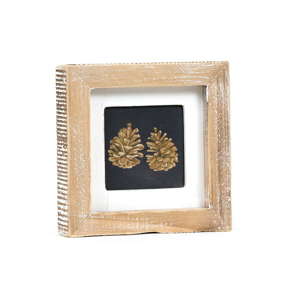5" Reversible Wood Frame Sign - Pinecones/Leaf