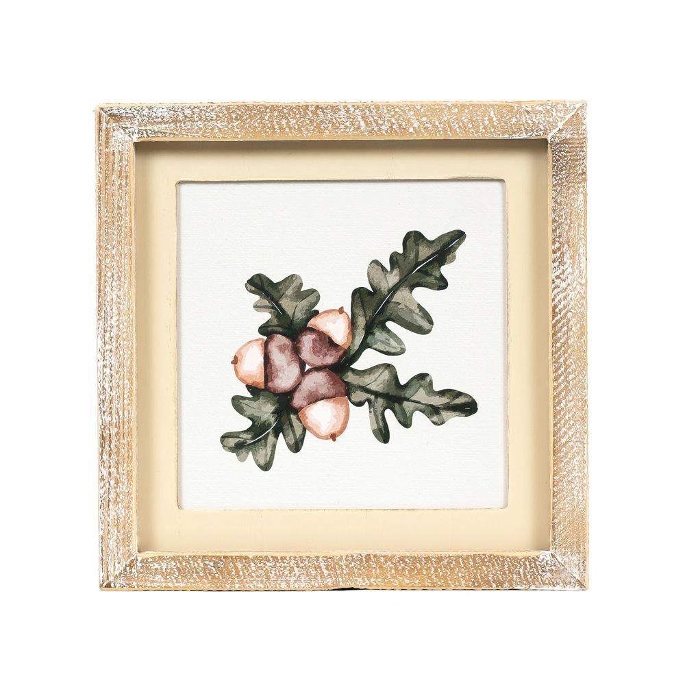 10" Reversible Wood Frame Sign - Snowflake/Acorn | Multicolor