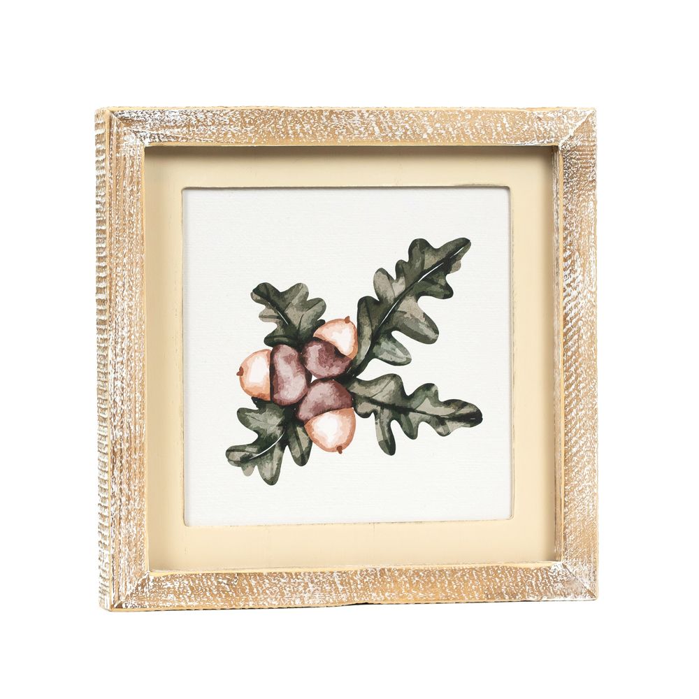 10" Reversible Wood Frame Sign - Snowflake/Acorn | Multicolor