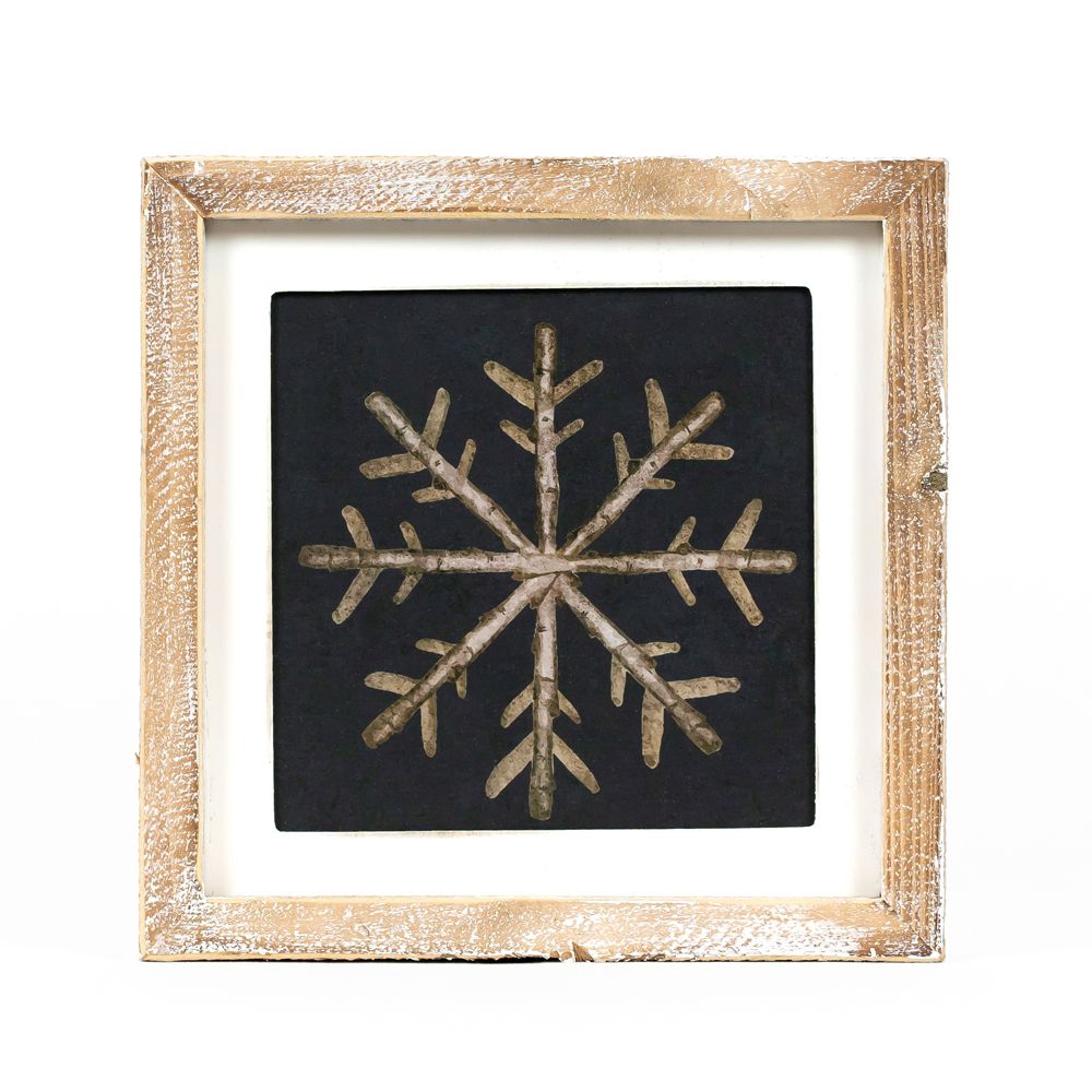 10" Reversible Wood Frame Sign - Snowflake/Acorn | Multicolor