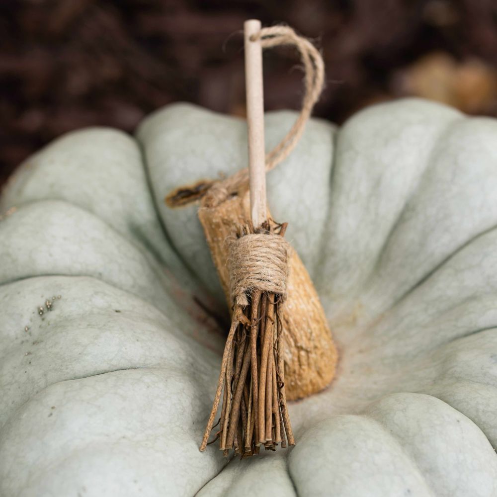 6" Hanging Wood Broom - Brown and Natural