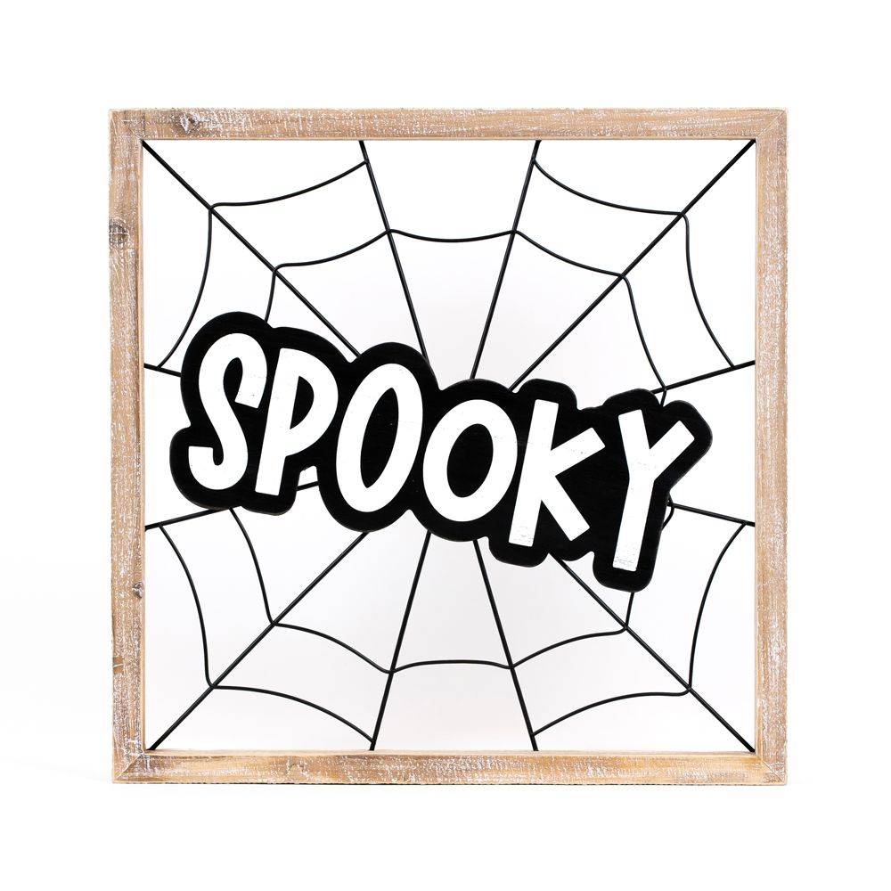 17" Wood Frame Sign - Spooky | White and Black