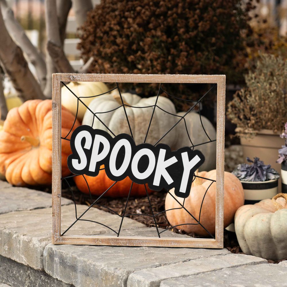 17" Wood Frame Sign - Spooky | White and Black