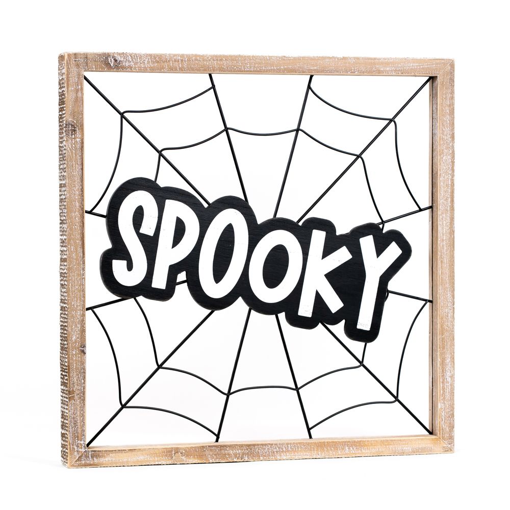 17" Wood Frame Sign - Spooky | White and Black