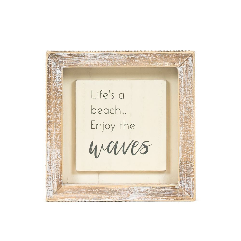 5x5x1.5 wood frame sign (WAVES) wh/gy