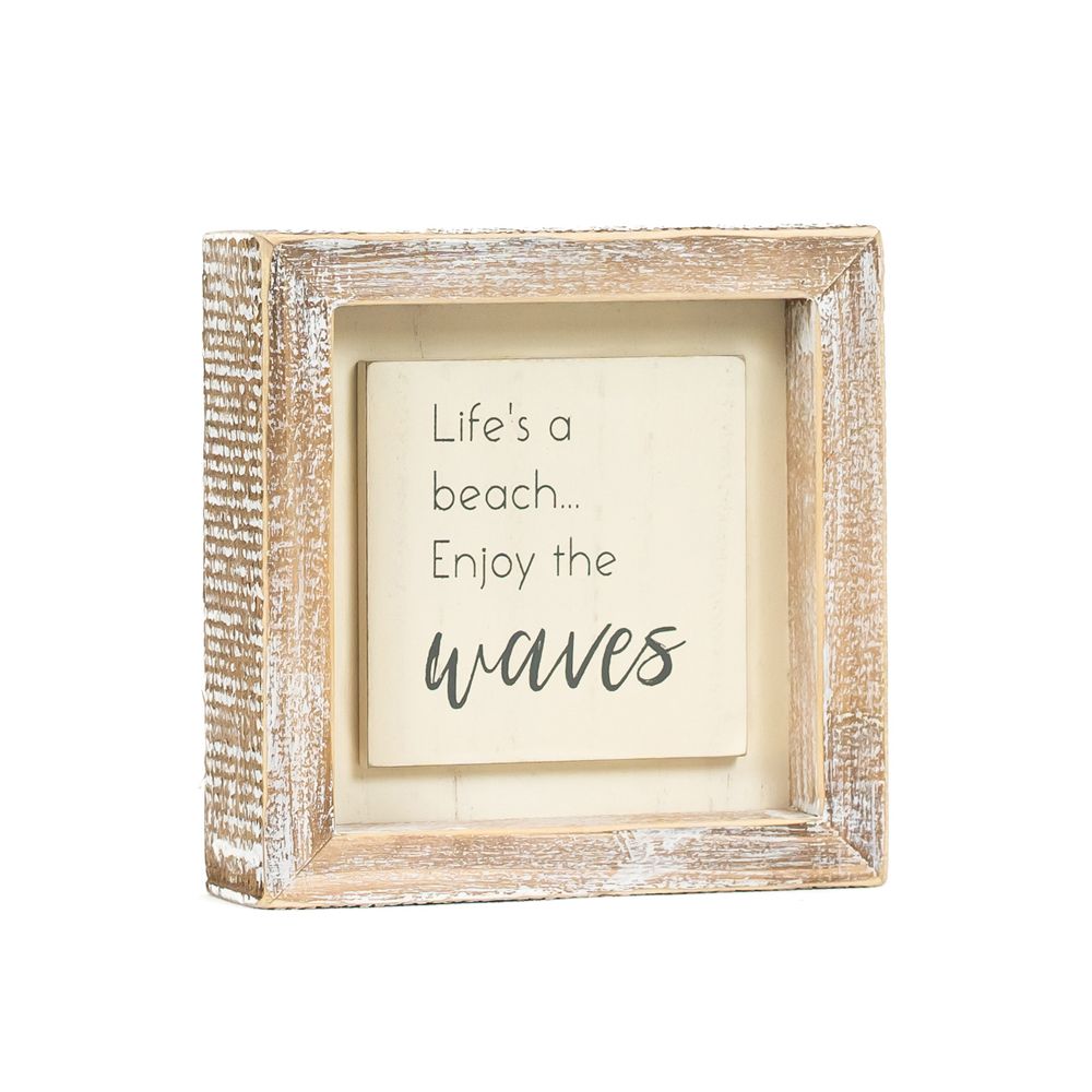 5" Wood Frame Sign - Life's A Beach | White and Gray