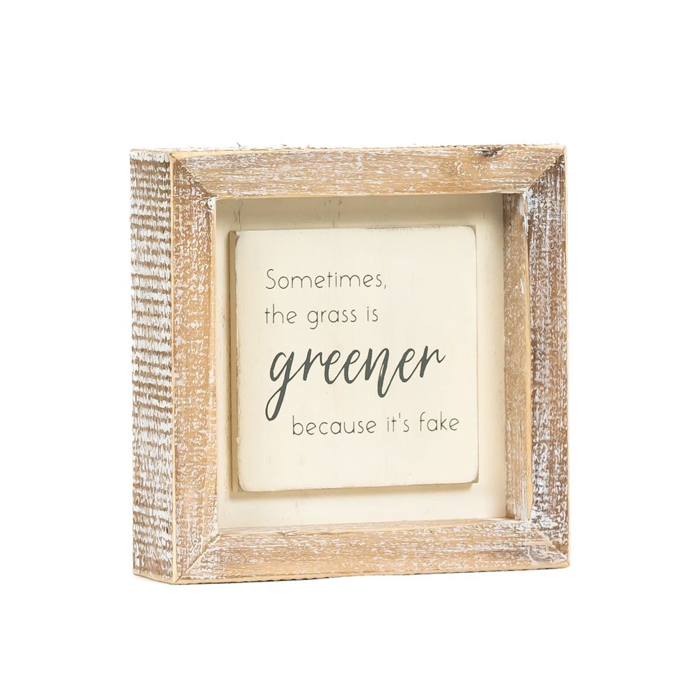 5" Wood Frame Sign - Greener Grass | White and Gray