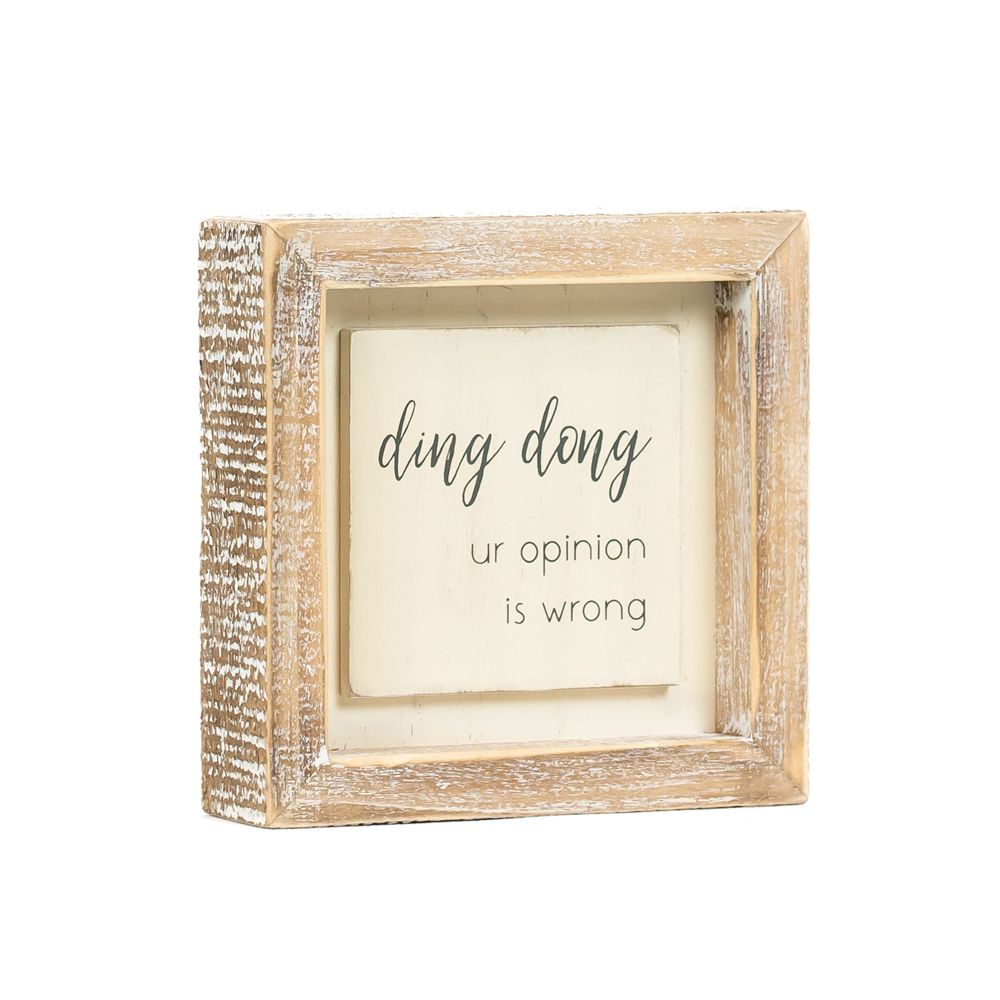 5" Wood Frame Sign - Ding Dong | White and Gray