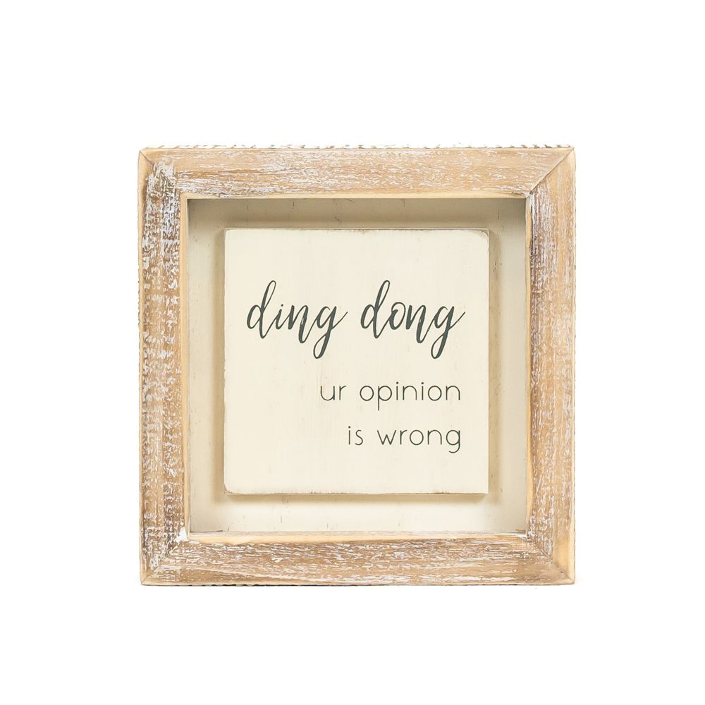 5x5x1.5 wood frame sign (DING DONG) wh/gy