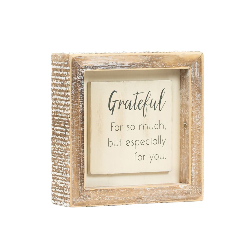 5" Wood Frame Sign - Grateful | White and Gray