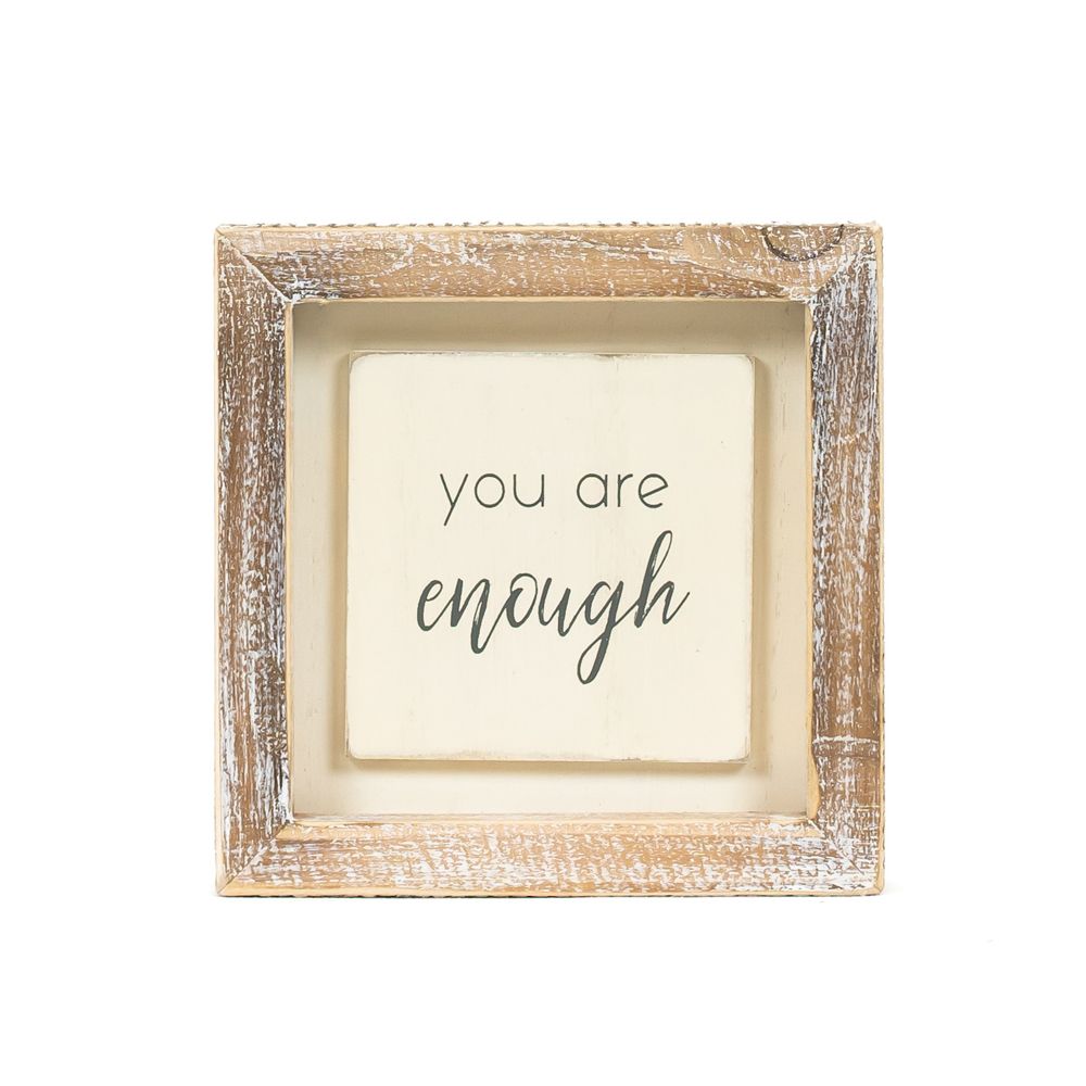 5x5x1.5 wood frame sign (ENOUGH) wh/gy