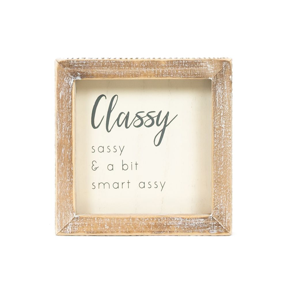 5x5x1.5 wood frame sign (CLASSY) wh/gy