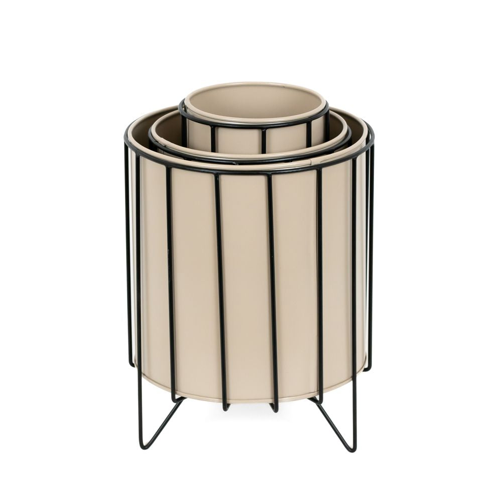 10x12x10 Iron Flower Pots with Stand (Set of 3) - Tan and Black | Sundara Collection