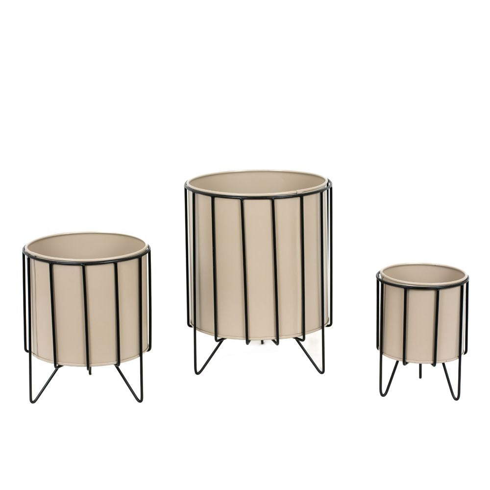 10x12x10 iron flower pots w/ stand s/3, tn/bk