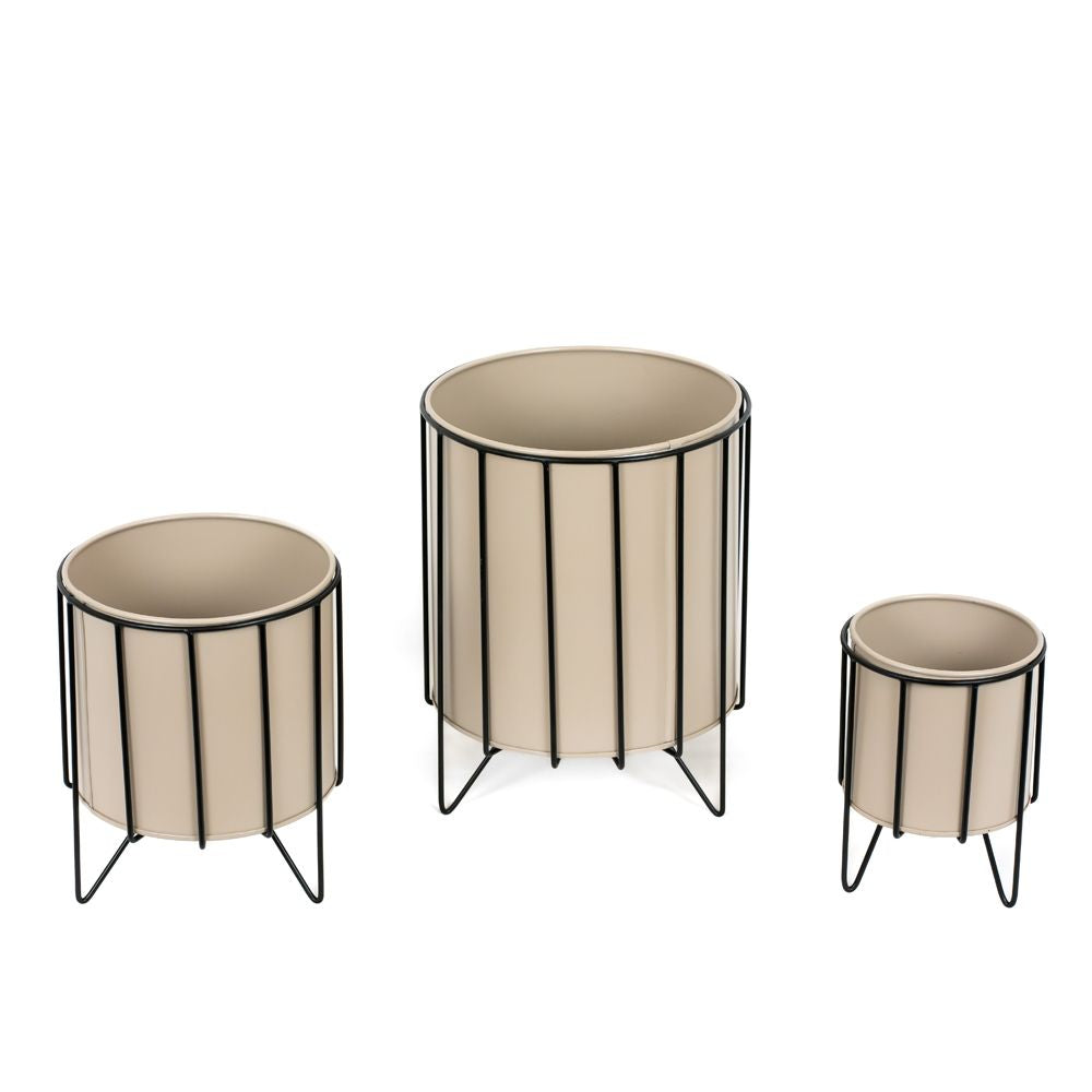 10x12x10 Iron Flower Pots with Stand (Set of 3) - Tan and Black | Sundara Collection