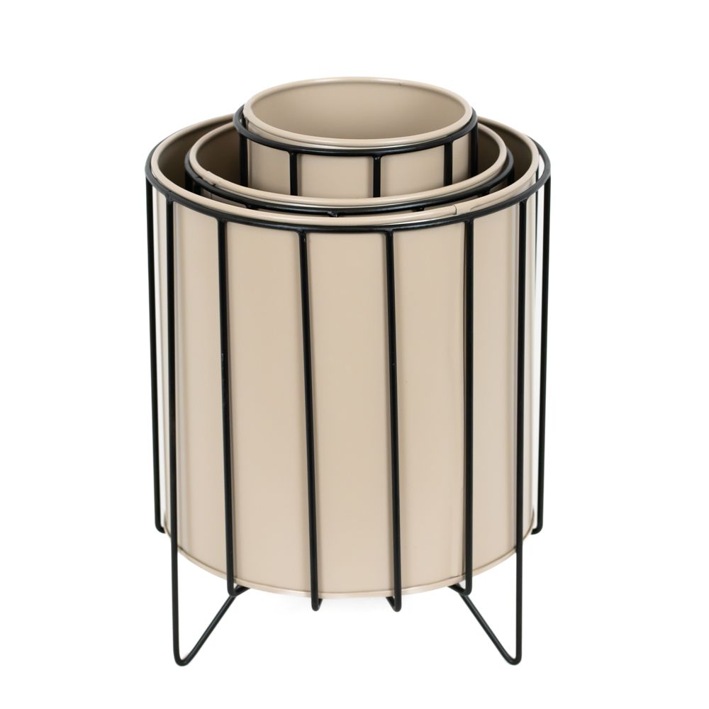 10x12x10 Iron Flower Pots with Stand (Set of 3) - Tan and Black | Sundara Collection
