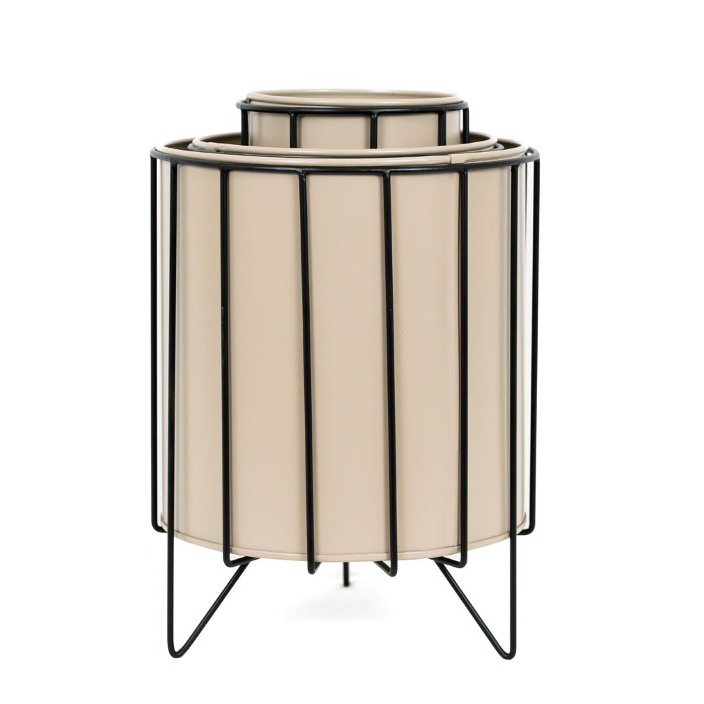 10x12x10 Iron Flower Pots with Stand (Set of 3) - Tan and Black | Sundara Collection