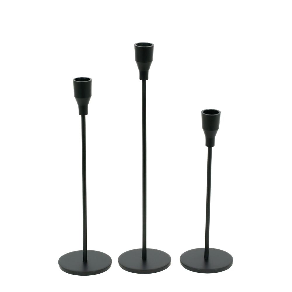 Iron Candle Holder Set - Black (Set of 3) | Heights 10" to 14"
