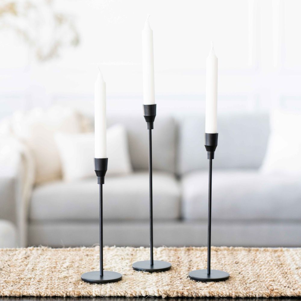 3x14, 3x12, 3x10x3.25 iron candle holders s/3, black