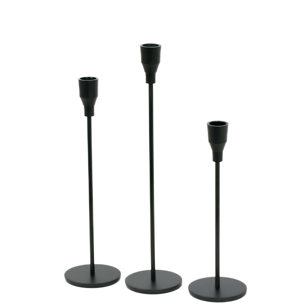 Iron Candle Holder Set - Black (Set of 3) | Heights 10" to 14"