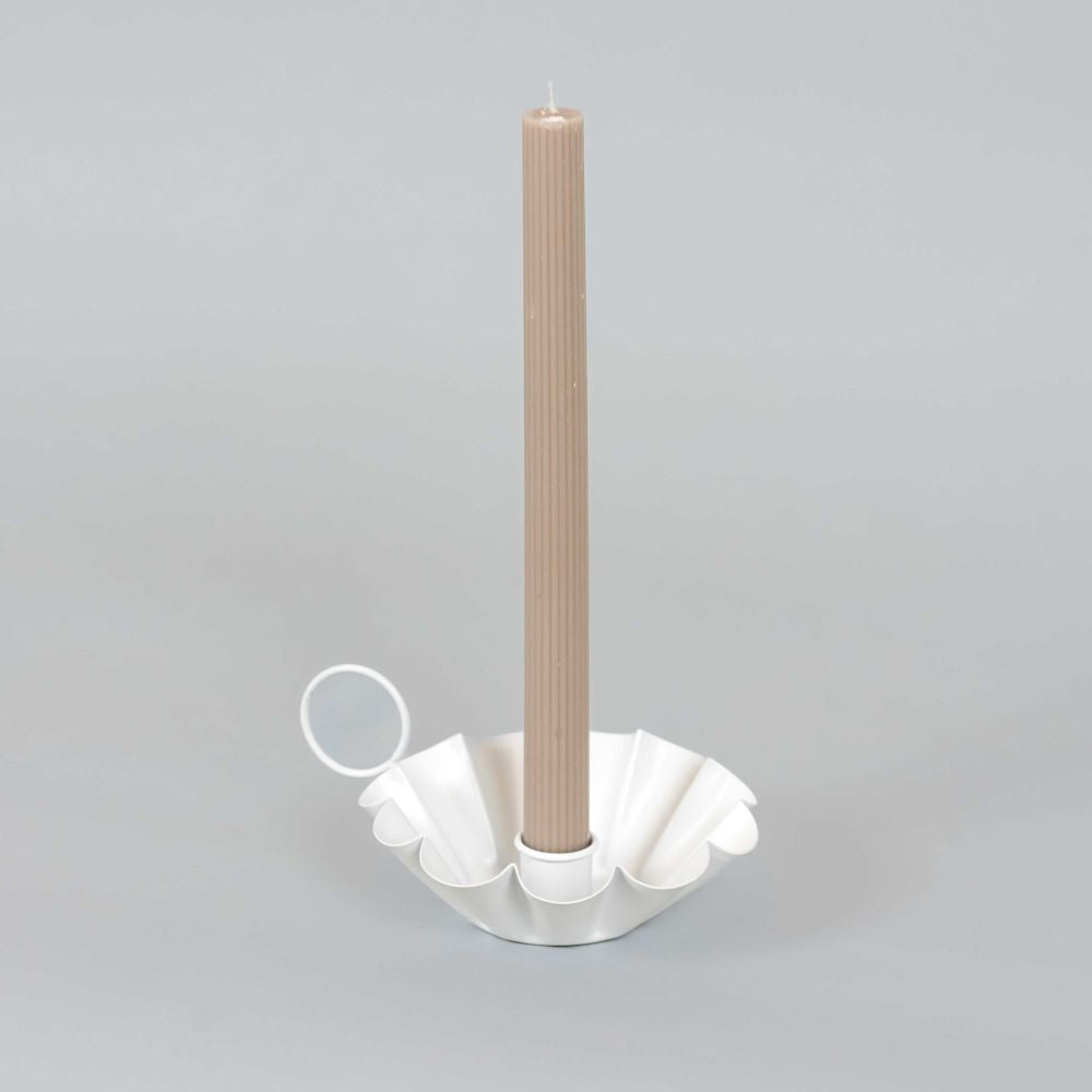 6" Iron Sampat Candle Holder - White