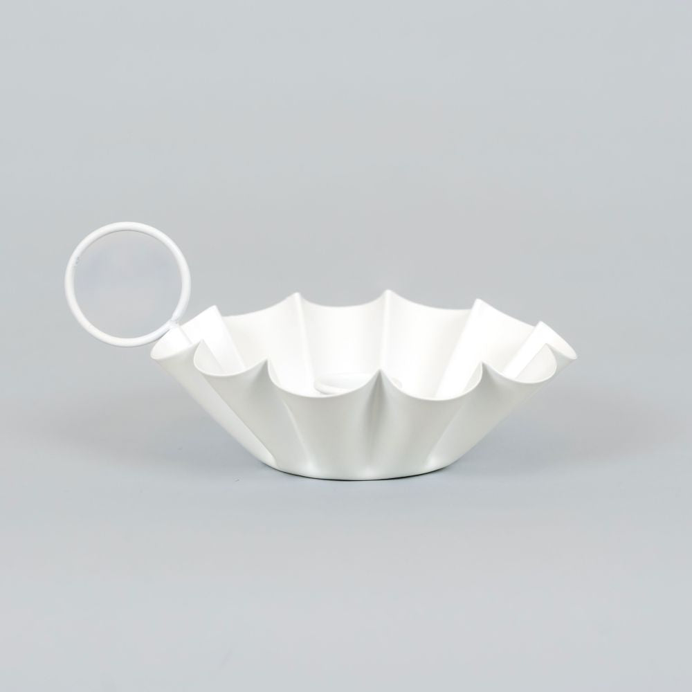6" Iron Sampat Candle Holder - White