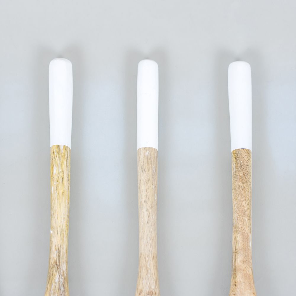 12" Mango Wood Serving Spoons - Natural and White (Set of 5)