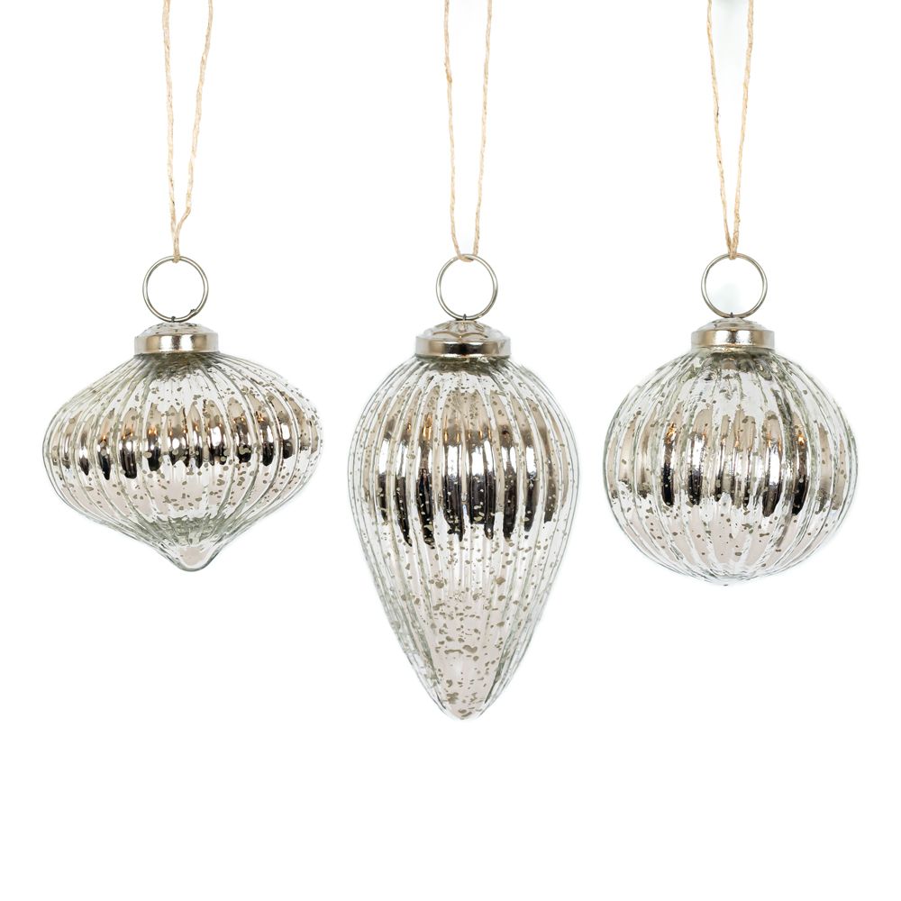 3" Glass Ornament Set - Silver | (Set of 3)