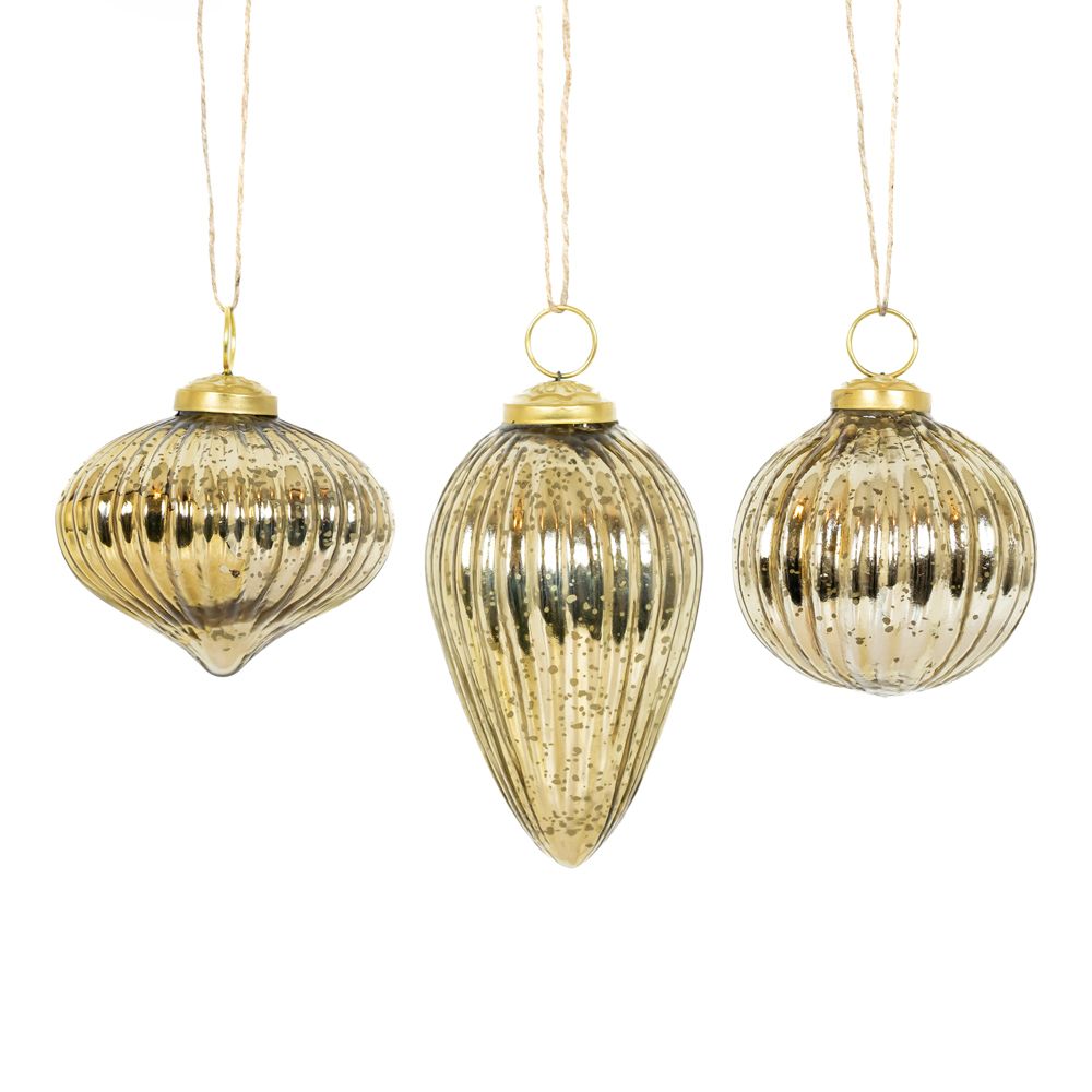 3x3x3 glass ornaments s/3, gold